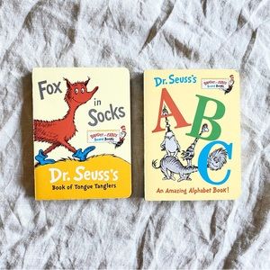 Bundle 2 Dr. Seuss Kids Small Hardcover Board Books (ABC & Fox in Socks) Toddler